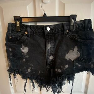 Distressed Black Denim Shorts